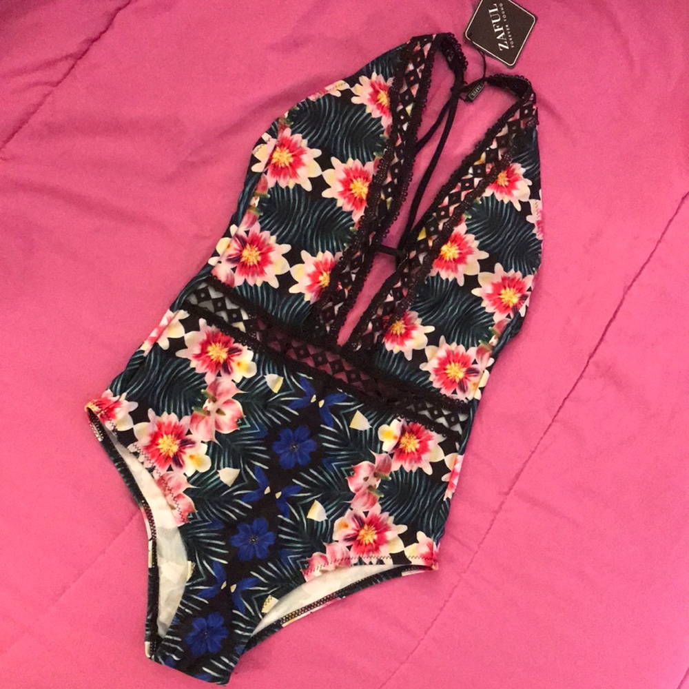 Floral one piece bathing suit